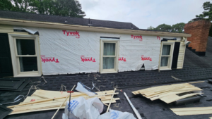 Professional siding replacement Virginia Beach project showing full siding tear-off and new exterior installation on a coastal home